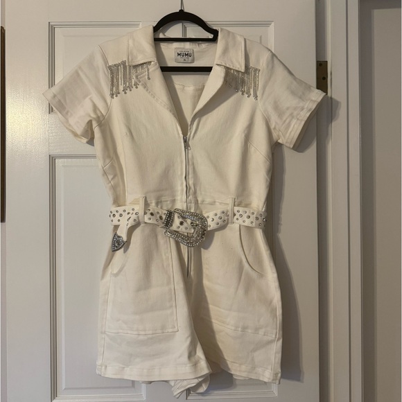 Show Me Your Mumu Outlaw Romper in White Rhinestone XL - Picture 6 of 9